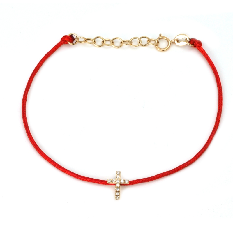DIAMOND CROSS BRACELET ON CORD (14K)(6.5+1