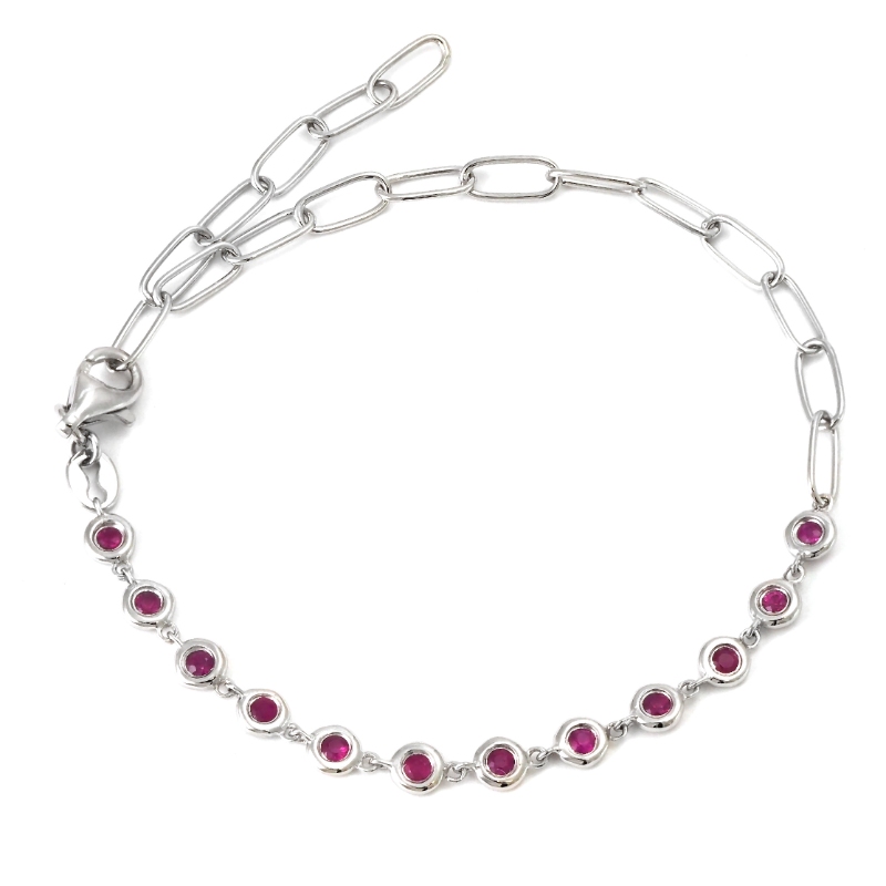 14K BEZEL SET RUBY PAPER CLIP BRACELET 6+1