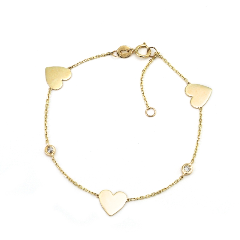 DIAMOND BRACELET W/ HEART CHARMS (14K)