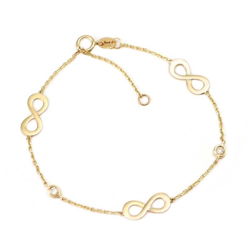 DIAMOND BRACELET W/  3 ETERNITY CHARMS (14K)6+1