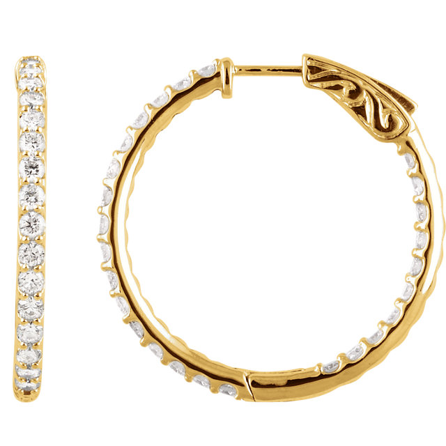 14K Yellow 2 CTW Diamond Inside/Outside Hoop Earrings