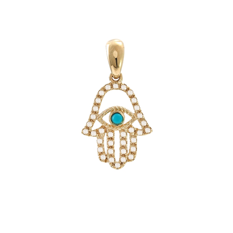 TURQUOISE AND DIAMOND FASHION HAND PENDANT (14K)
