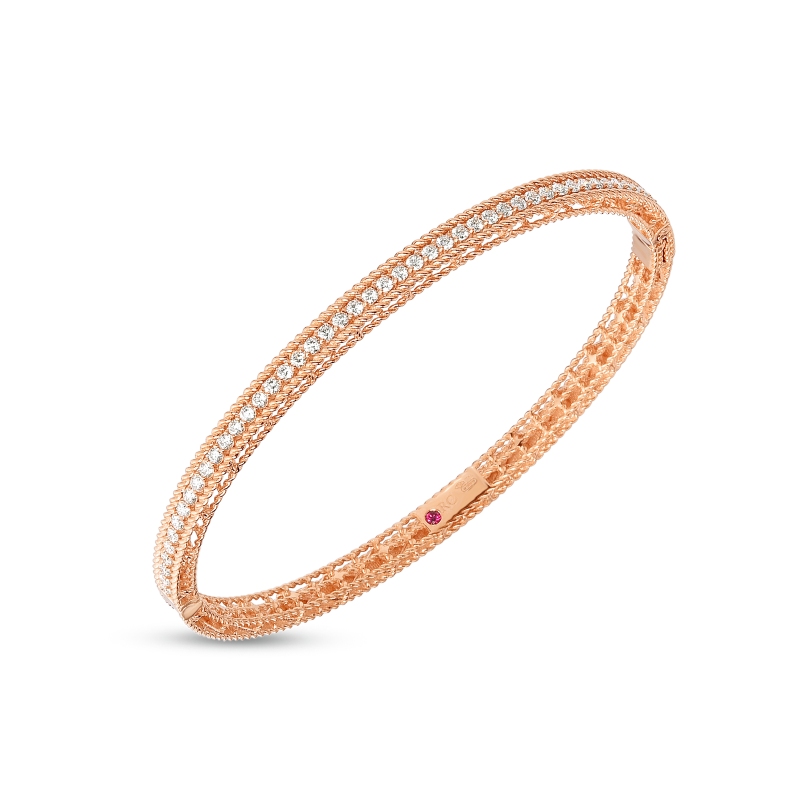 18K ROSE GOLD PRINCESS DIAMOND SYMPHONY BRAIDED BANGLE. 