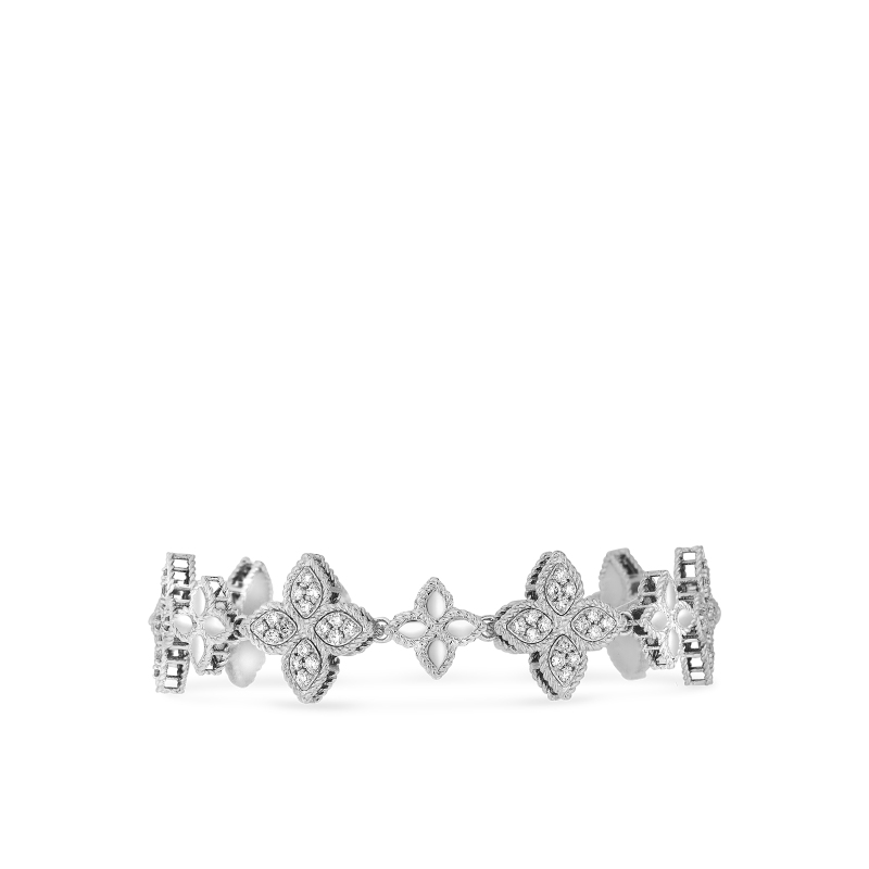 18k White Gold Princess Flower Diamond Link Bracelet. 1.32ctw