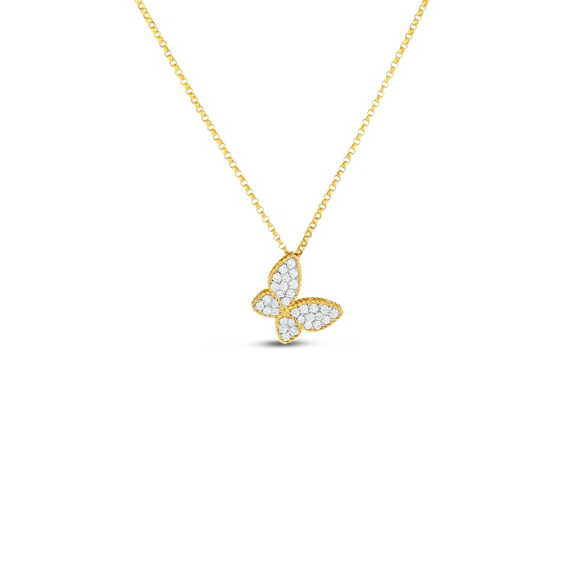 18K YELLOW AND WHITE GOLD PRINCESS DIAMOND BUTTERFLY PENDANT 0.25. 