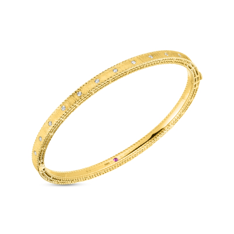 18K Yellow Gold Princess Diamond Satin Bangle. 48x58