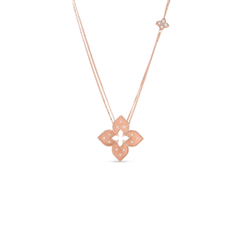 Roberto Coin 18k White and Rose Gold Diamond Venetian Princess Necklace .20ctw. 