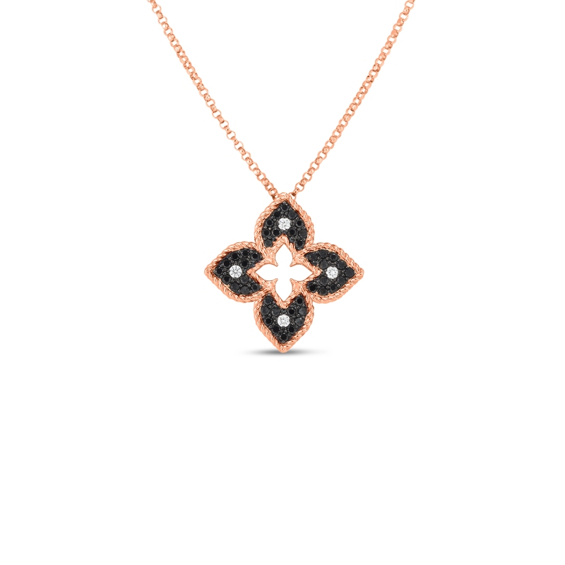18K ROSE GOLD BLACK AND WHITE DIAMONDS VENETIAN PRINCESS NECKLACE 0.40. 