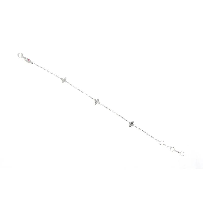 18K White Gold Love In Verona Flower Station Bracelet with Diamonds. 