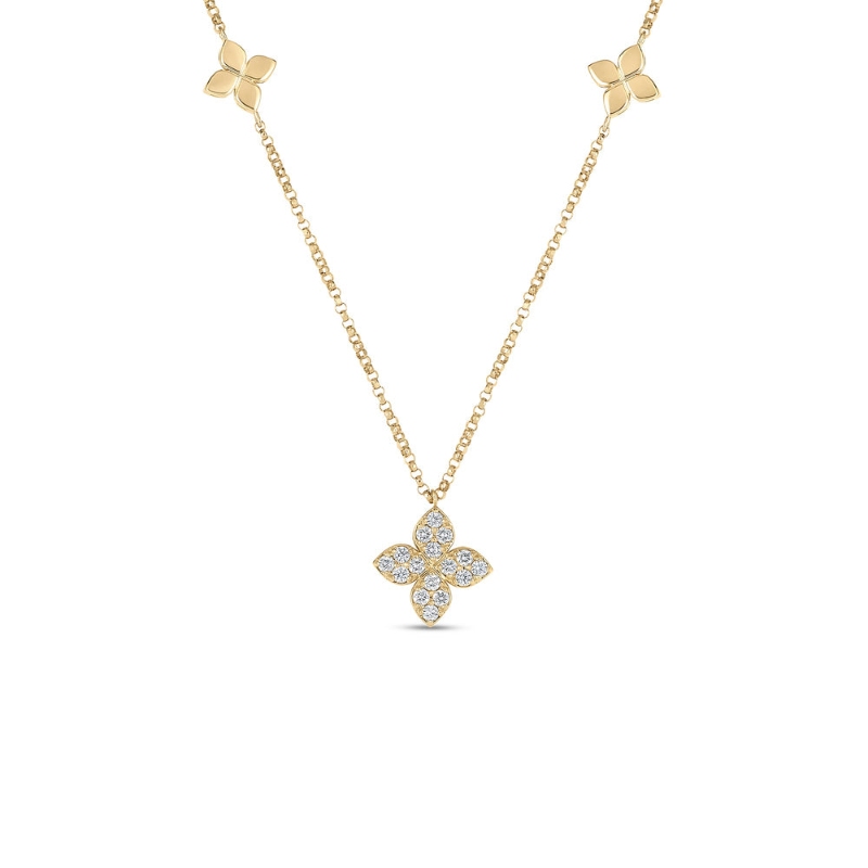 Roberto Coin 18k Yellow Gold Diamond Love By The Inch Necklace .17ctw. 