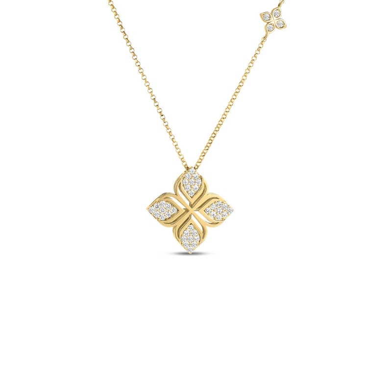 Roberto Coin 18k Yellow Gold Diamond Arabesque Flower Necklace 0.35ctw. 