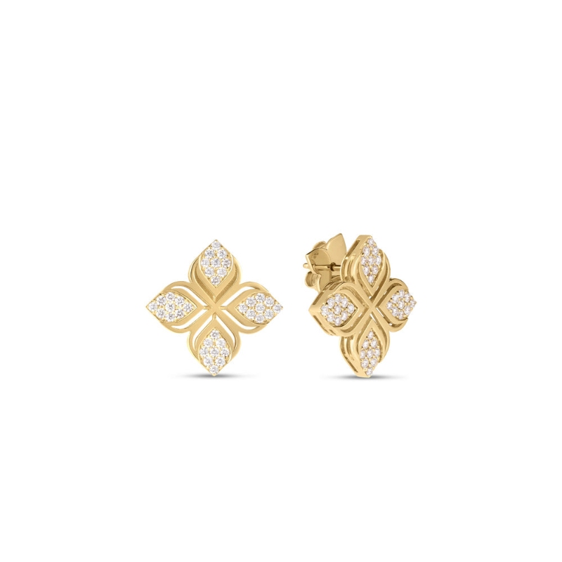 Roberto Coin 18k Yellow Gold Diamond Arabesque Flower Earrings .68ctw. 
