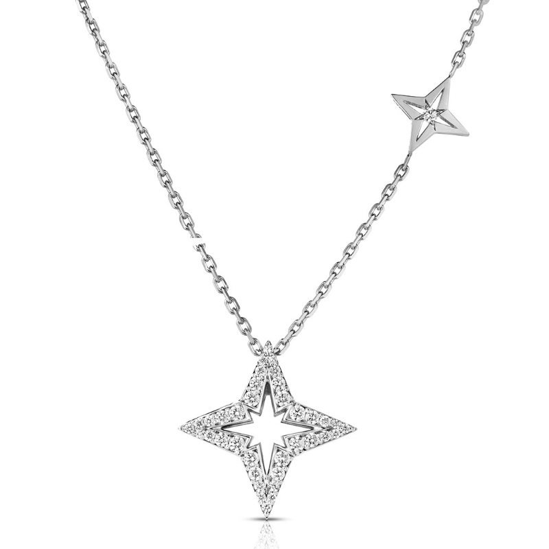 18K WHITE GOLD DIAMOND PRINCESS STAR NECKLACE DIA-0.35. 