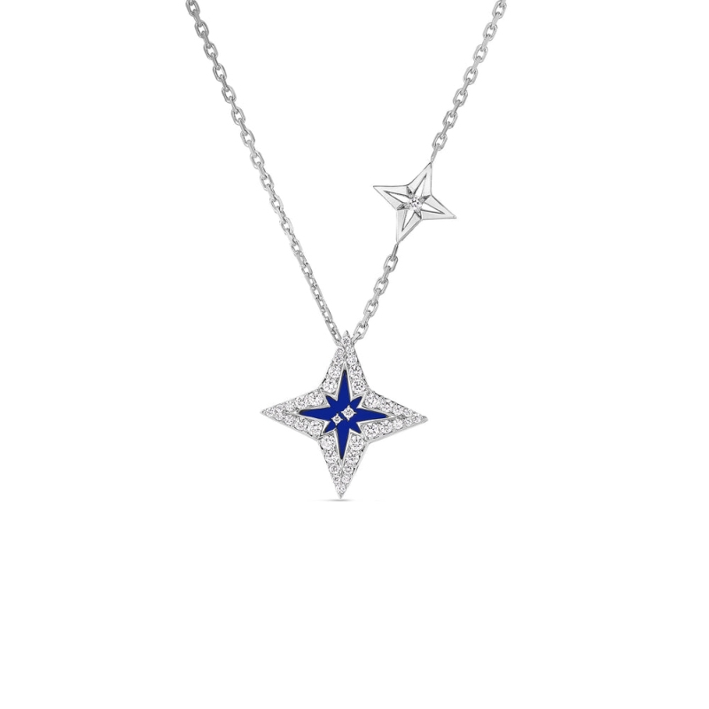 ROBERTO COIN WHITE GOLD DIAMOND AND BLUE ENAMEL STARDUST NECKLACESMALL DIA-0.35. 
