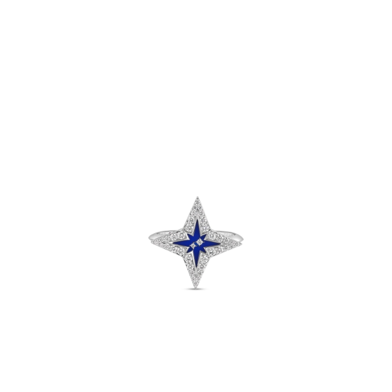ROBERTO COIN WHITE GOLD DIAMOND BLUE ENAMEL STARDUST RING. 