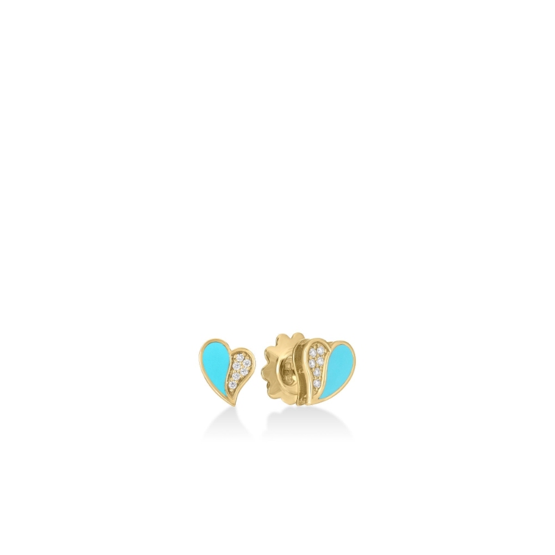 ROBERTO COIN 18K YELLOW GOLD AMORINO DIAMOND CYAN ENAMEL EARRINGS DIA-0.06. 