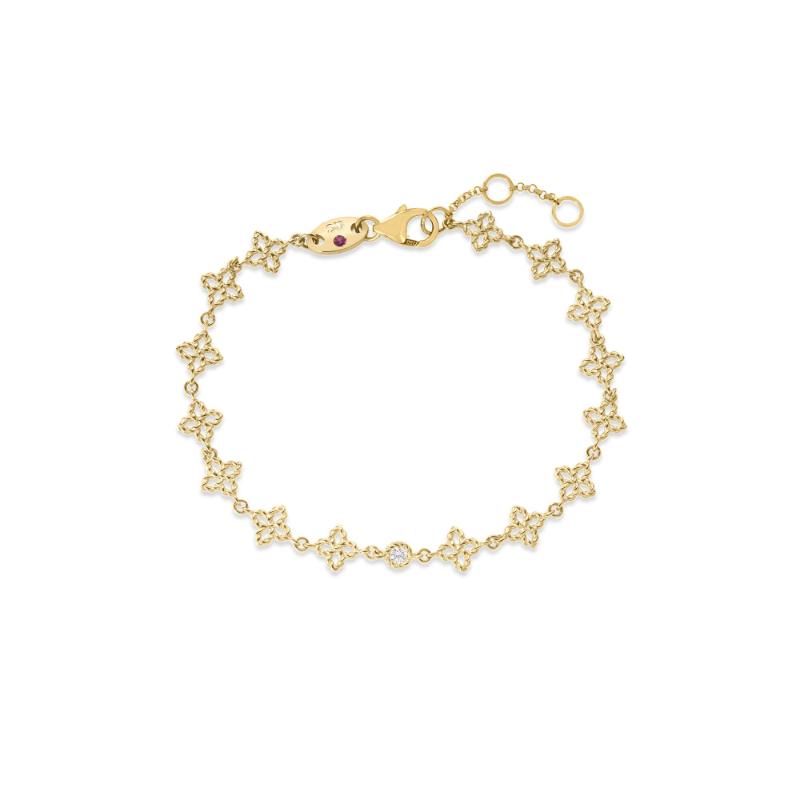 Princess Diamond and Flower Link Bracelet in 18K Yellow Gold DIA-0.03. 