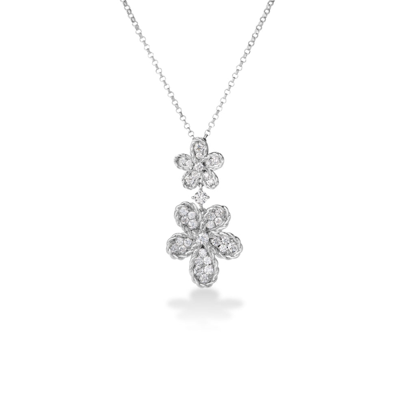 ROBERTO COIN 18K WHITE GOLD DIAMOND JASMINE PAVE FLOWER NECKLACE DIA-0.50. 