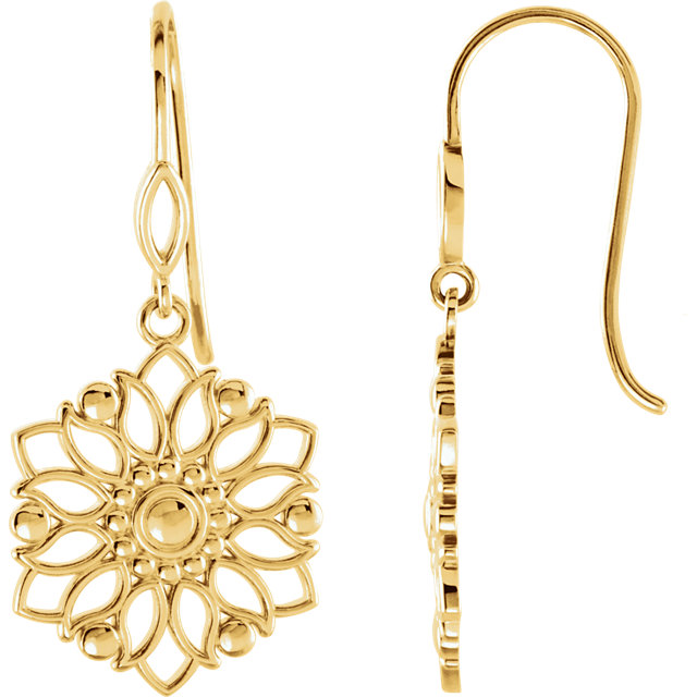 14K Yellow Decorative Dangle Earrings