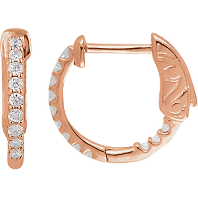 14K Rose 1/4 CTW Diamond Inside/Outside Hoop Earrings