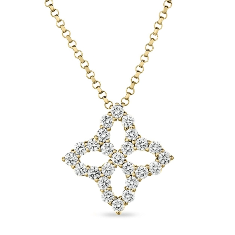 Roberto Coin 18k Yellow Gold Diamond Princess Flower Necklace Medium size. Diamond .50ctw