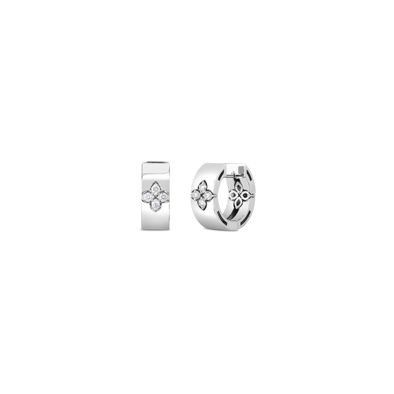 18K WHITE GOLD LOVE IN VERONA DIAMOND HOOP EARRINGS. 