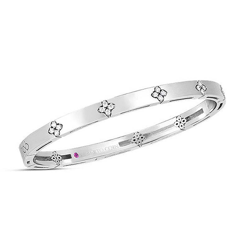18K WHITE GOLD LOVE IN VERONA DIAMOND BANGLE. 48X58 .15CTS