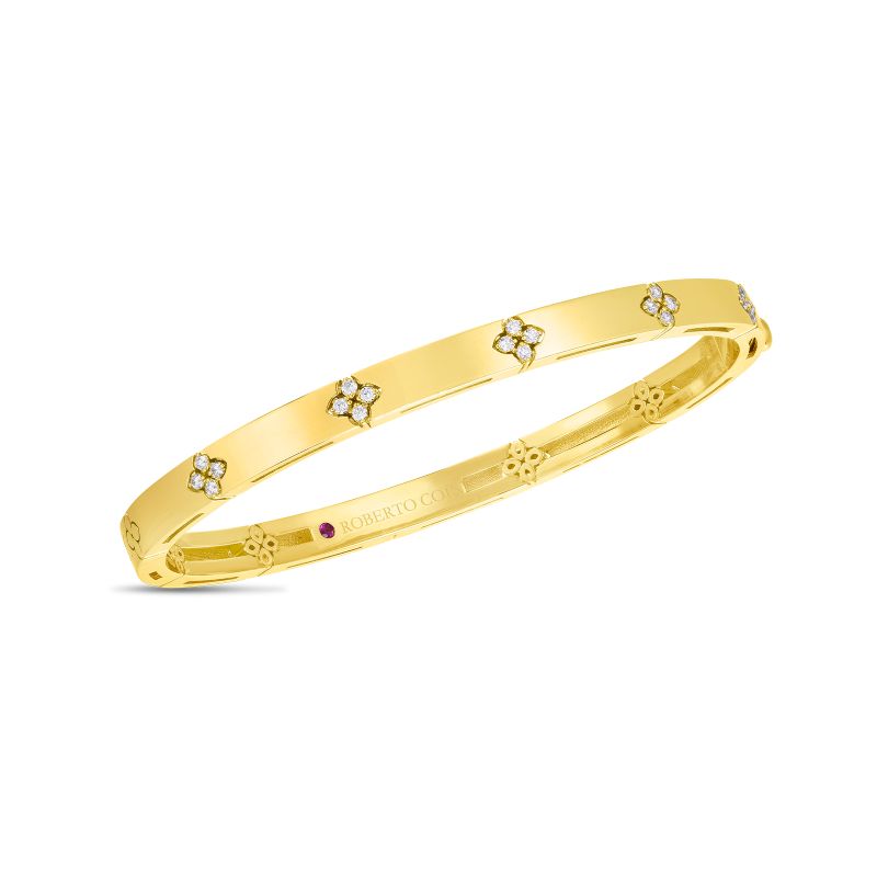18K YELLOW GOLD LOVE IN VERONA DIAMOND BANGLE. 48X58 0.15CTW