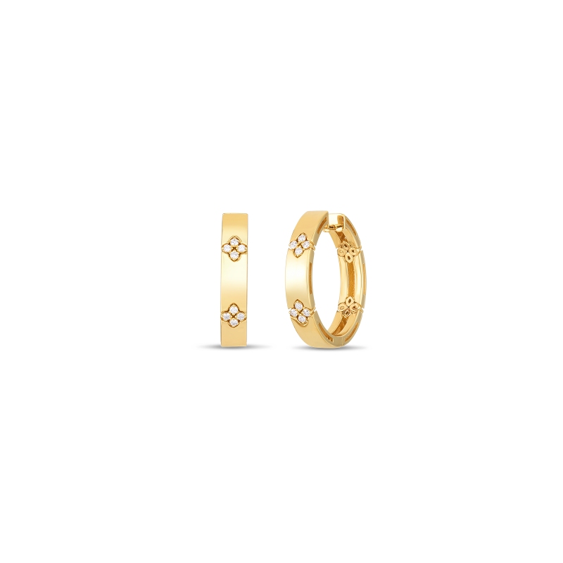 18K YELLOW GOLD LOVE IN VERONA HOOP EARRINGS WITH DIAMONDS. 24MM