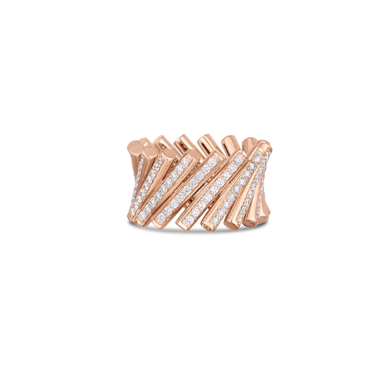 ROBERTO COIN 18K ROSE GOLD DIAMOND DOMINO WIDE RING DIA-1.95. 