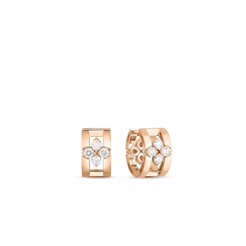 18K ROSE GOLD LOVE IN VERONA DIAMOND OPEN FRAME HOOP EARRINGS. 8.5MM