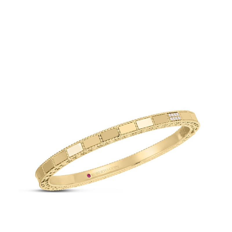 18k Yellow Gold Art Deco Mosaic Diamond Accent Bangle. 48x58 .05ctw