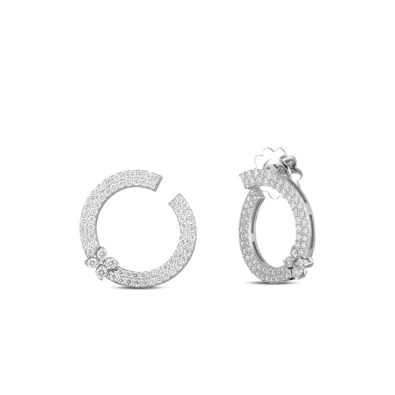 18K White Gold Love in Verona Pave Diamond Circle Earrings. 1.32ctw