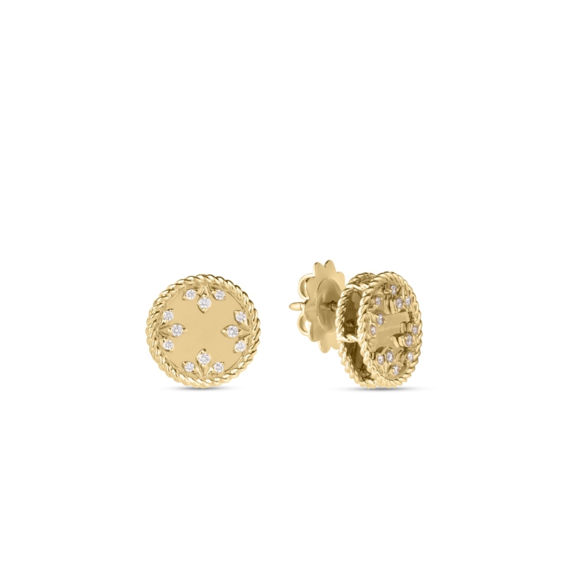 Roberto Coin 18k Yellow Gold Diamond Ventian Medallion earrings .11ctw. 