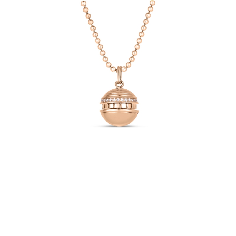 ROBERTO COIN 18K ROSE GOLD DIAMOND MOSAIC BALL NECKLACE DIA-0.18. 