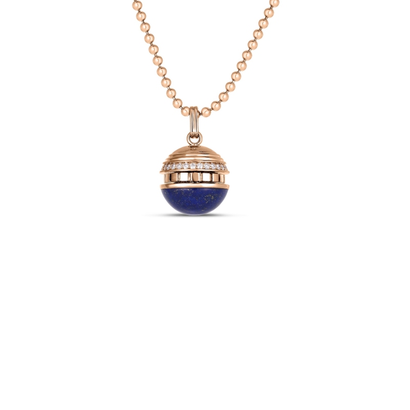 ROBERTO COIN 18K ROSE GOLD DIAMOND BLUE LAPIS MOSAIC BALL NECKLACE BLAP-5.65. DIA-0.17