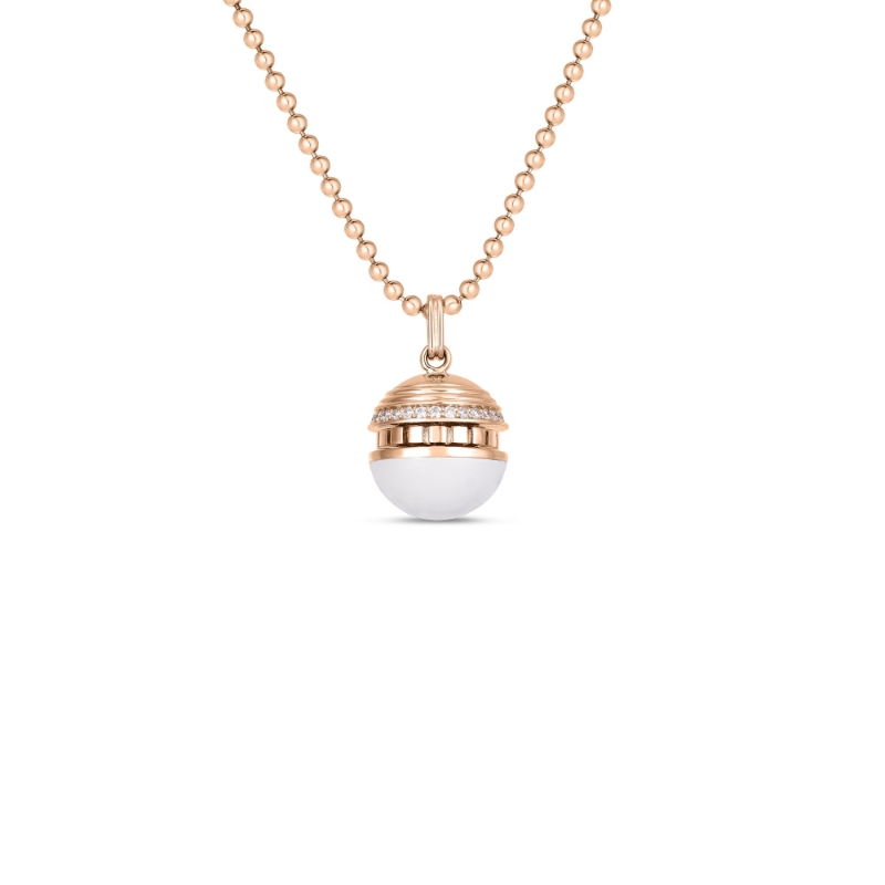 ROBERTO COIN 18K ROSE GOLD DIAMOND WHITE CERAMIC MOSAIC BALL NECKLACE DIA-0.18. 