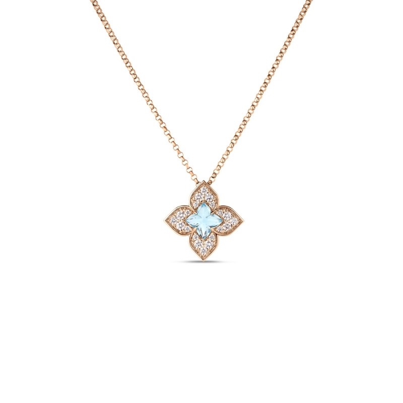 Roberto Coin 18k Rose Gold Diamond Blue Topaz Venetian Princess Necklace. Blue Topaz .75  Dia. .17ctw