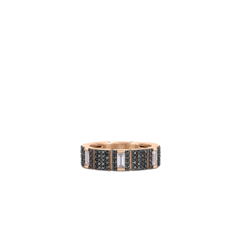 ROBERTO COIN 18K ROSE GOLD WHITE AND BLACK DIAMONDS OBELISCO RING 0.70. 