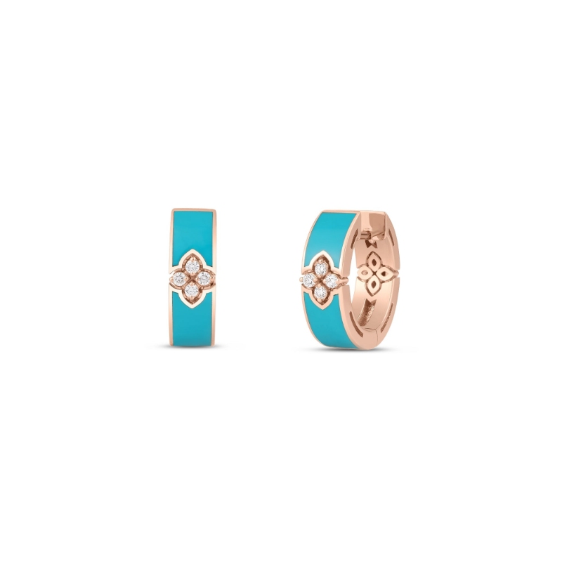 18K ROSE GOLD LOVE IN VERONA DIAMOND AND TURQUOISE ENAMEL EARRINGS. DIA-0.06