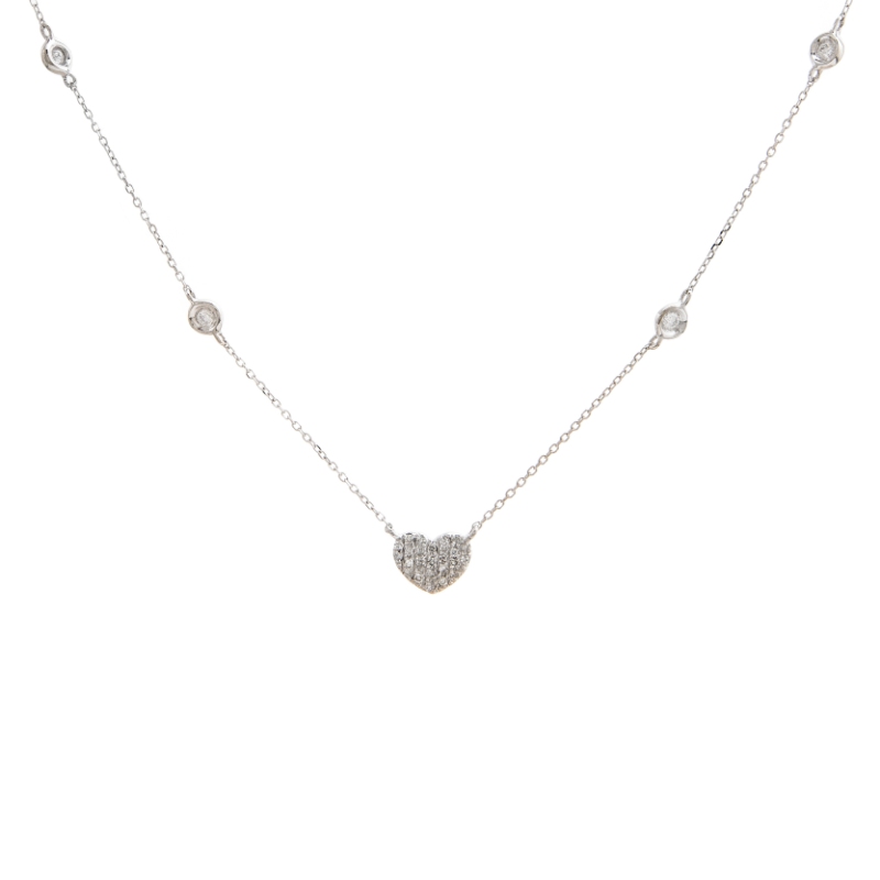 DIAMOND FASHION HEART NECKLACE (14KWG) (16+2