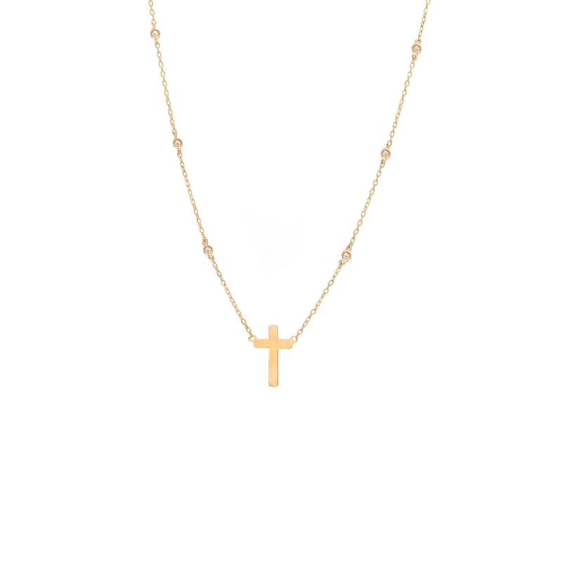 DIAMOND CROSS NECKLACE (14K) (16+2