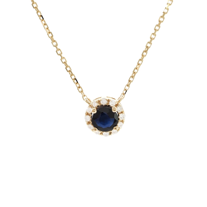SAPPHIRE W/ HALO FASHION NECKLACE (14K)(16+2
