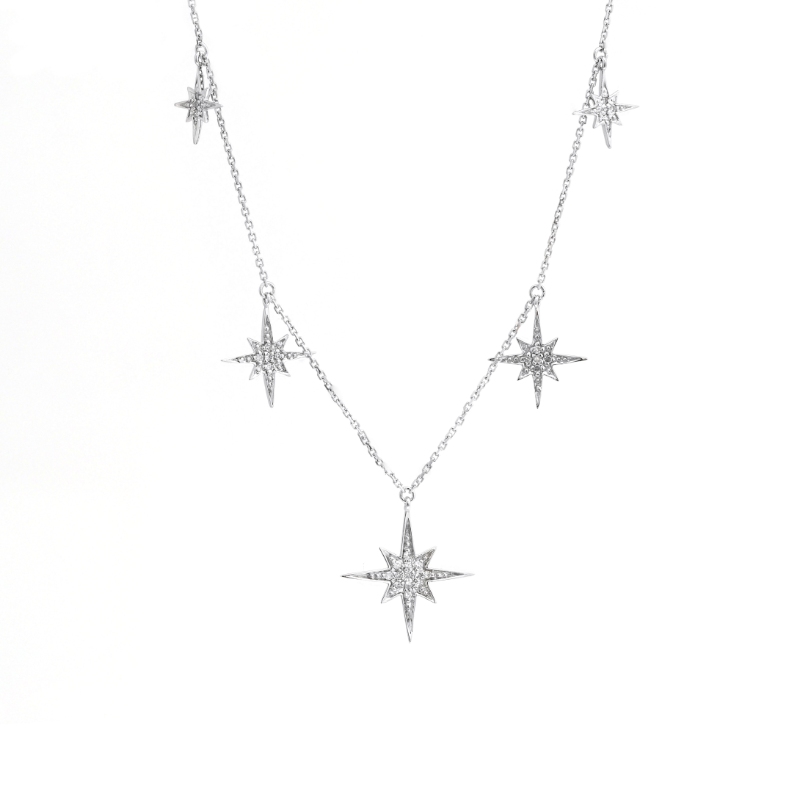 DIAMOND STAR BURST NECKLACE (14KW)