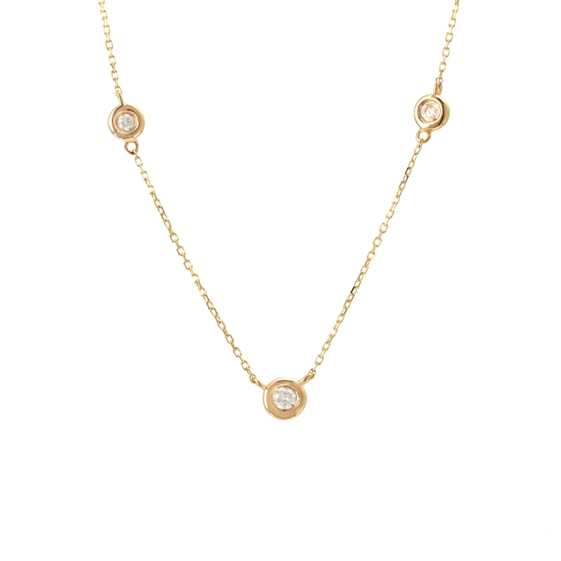 THREE BEZEL SET DIAMOND NECKLACE (14KYG) (16+2