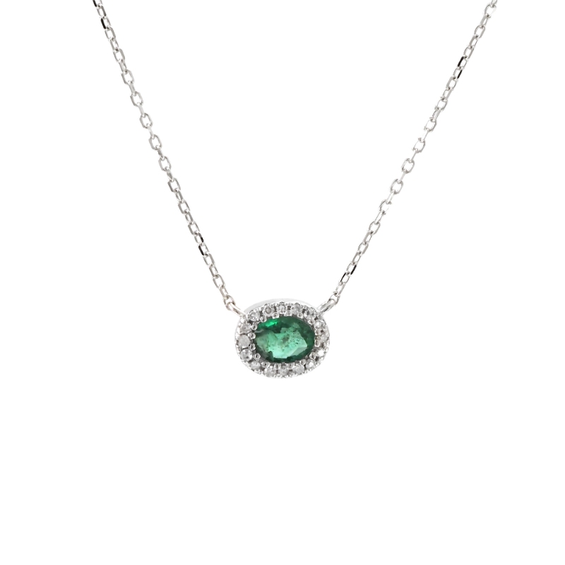 OVAL EMERALD W/ DIAMOND NECKLACE (14K) (16+2