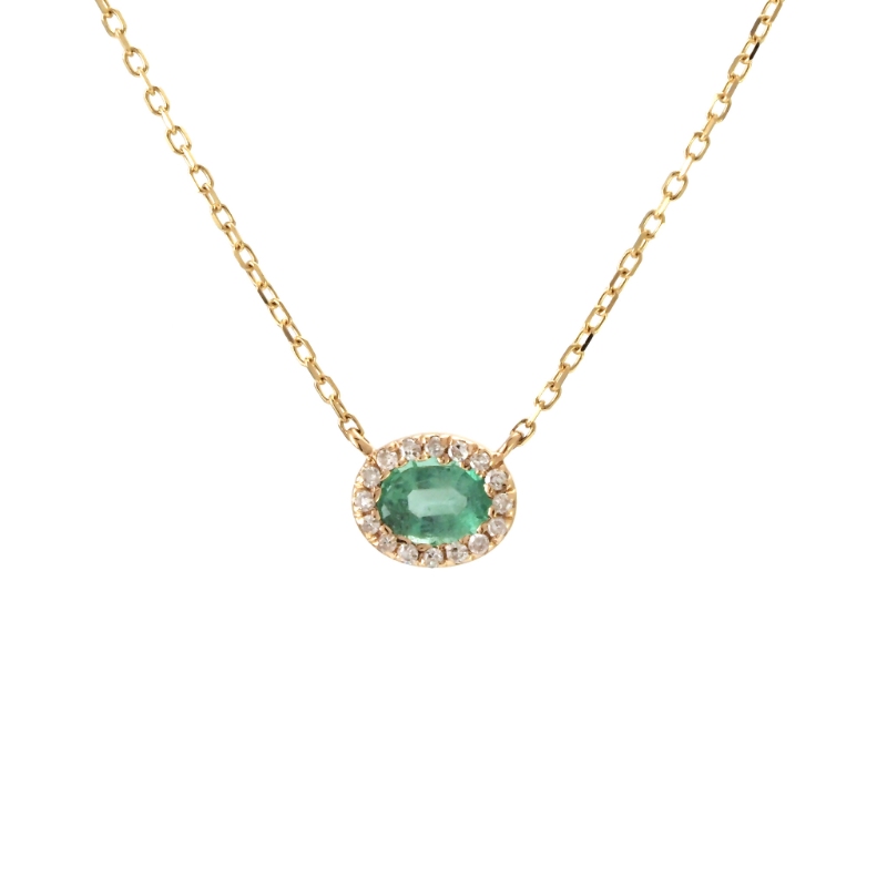 OVAL EMERALD W/ DIAMOND NECKLACE (14K) (16+2