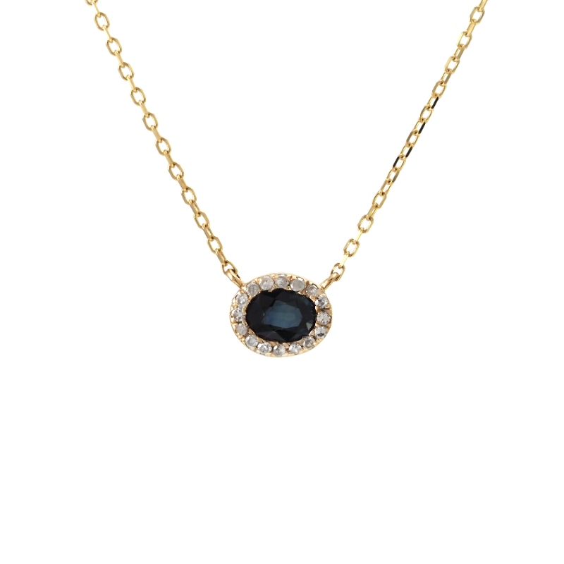 OVAL SAPPHIRE DIAMOND NECKLACE (14K) (16+2