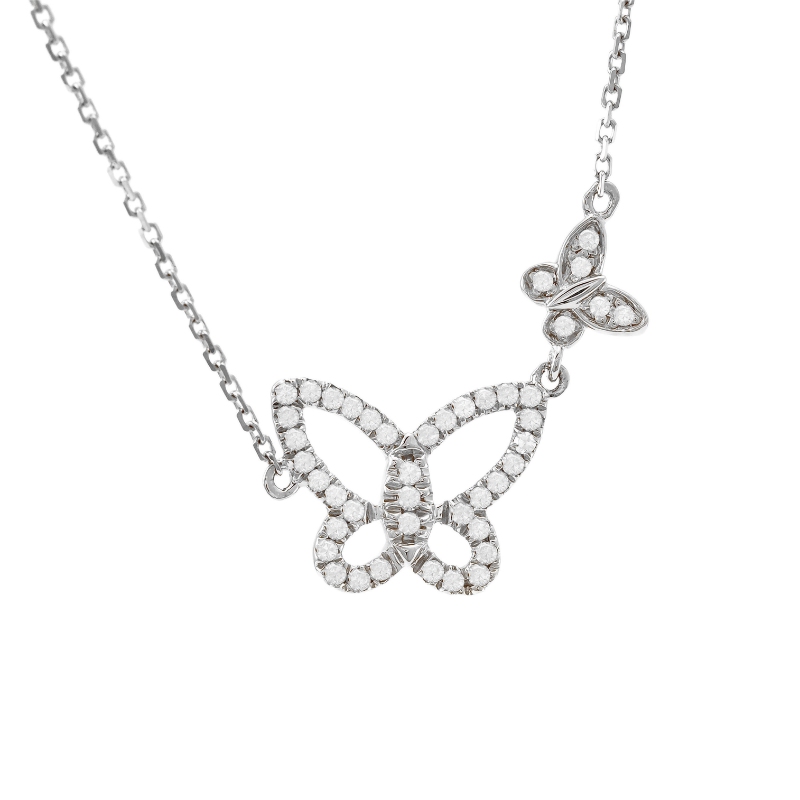 DIAMOND NECKLACE W/ BUTTERFLY CHARMS (14K) (16+2