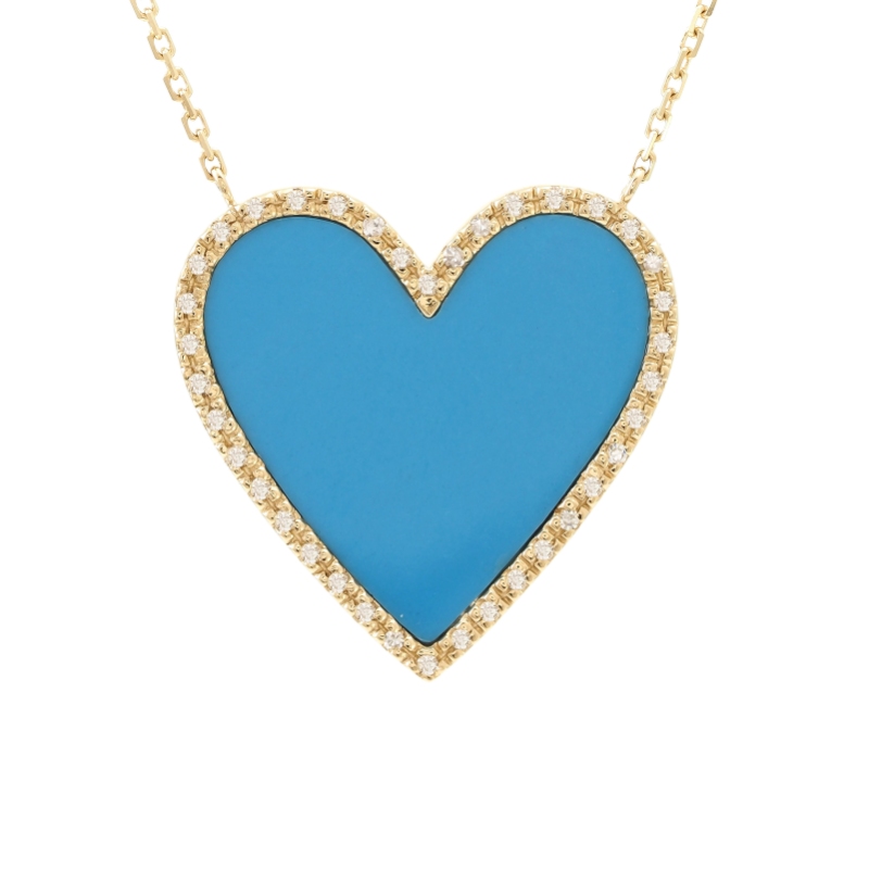 DIAMOND HEART W/ Turquoise NECKLACE (14K)